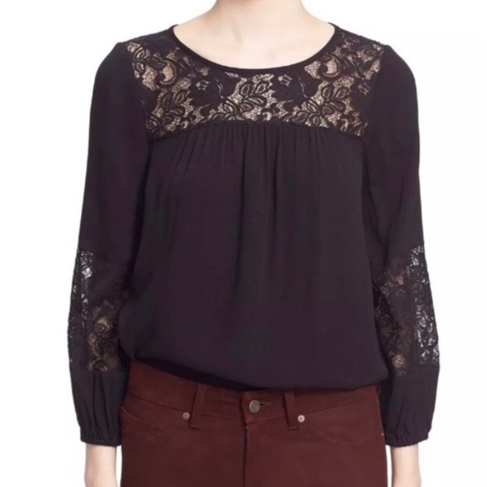 Joie Coastal Lace Inset Crepe Blouse
